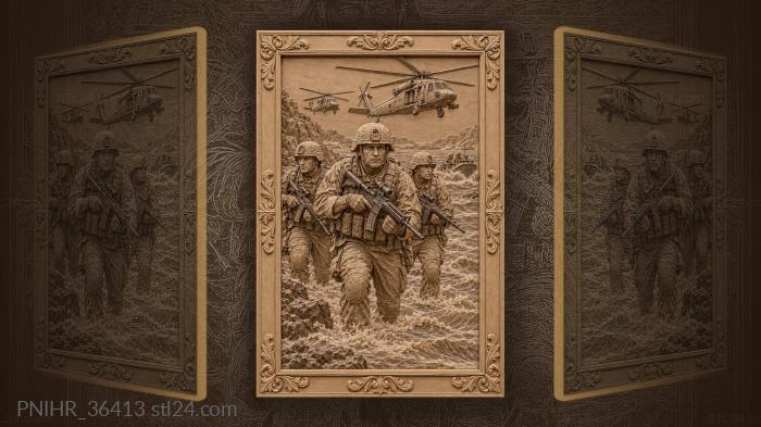 Rifleman above a boat in rough water 3d STL model
