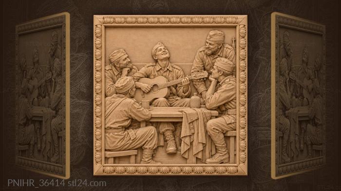 Bearded men in caps listening to song 3d STL model