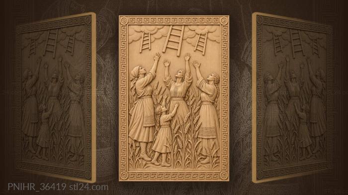 Ladders dropping from clouds over ripe wheat 3d STL model