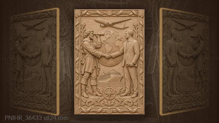 Handshake globe telescope airplane ship 3d STL model