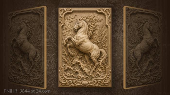 Rearing horse among clouds and waves 3d STL model