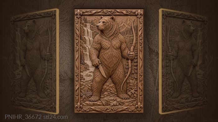 Bow and knife bear beneath a waterfall 3d STL model