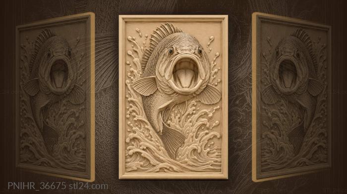 Open mouthed bass bursts from the water 3d STL model