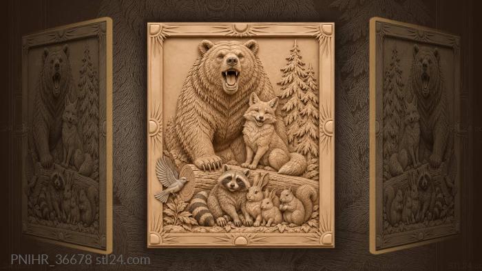 Roaring bear above the rolling log 3d STL model