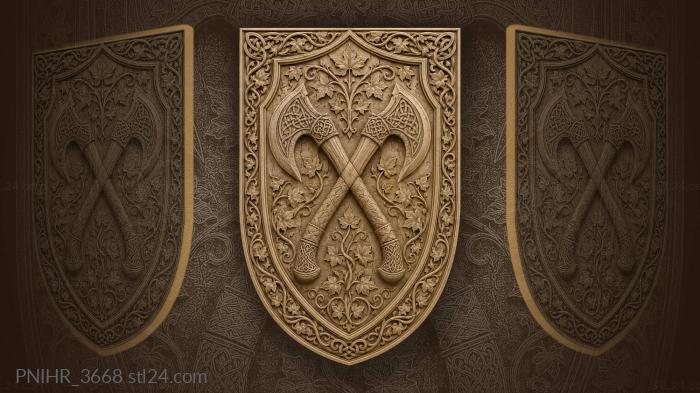Crossed axes ivy foliage knotwork 3d STL model