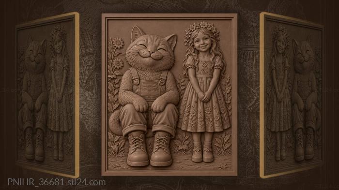Booted cheshire cat welcomes the young girl 3d STL model