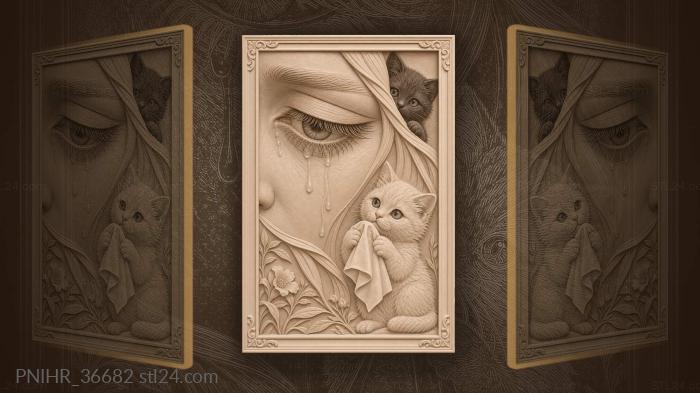 Black kitten hiding behind the weeping eye 3d STL model