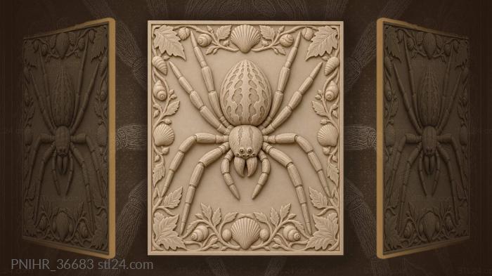 Leaves at the corners around big spider 3d STL model
