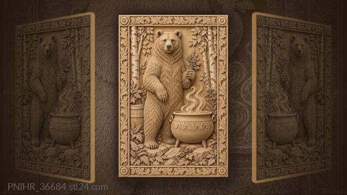 Steam rising among birches barrel and stones 3d STL model