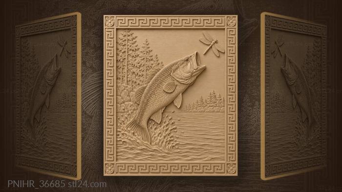 Dragonfly escaping the open mouth of bass 3d STL model