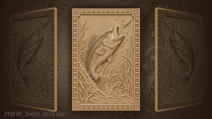 Bubbles and reeds beneath leaping bass 3d STL model