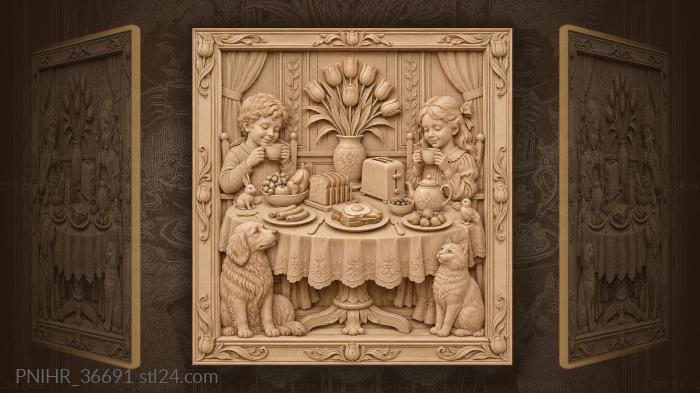Tulips and tea beside a hearty breakfast 3d STL model