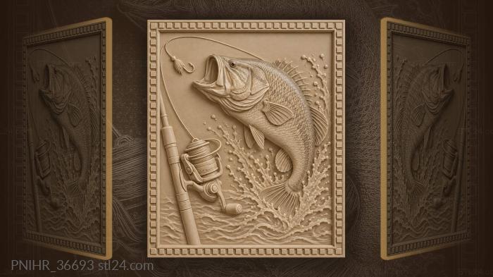 Bass jump fishing tackle scene 3d STL model