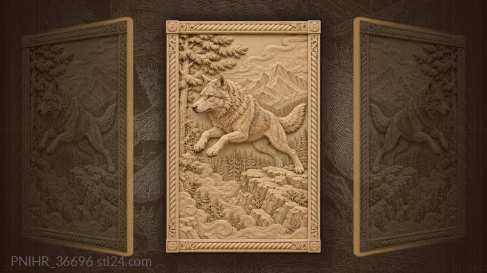 Pine and far mountains behind the wolf 3d STL model