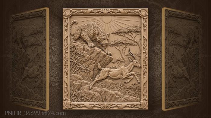 Leopard hunts antelope acacia savanna 3d STL model