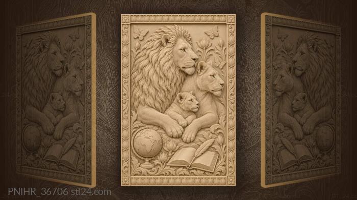 Globe quill and butterflies below the lions 3d STL model