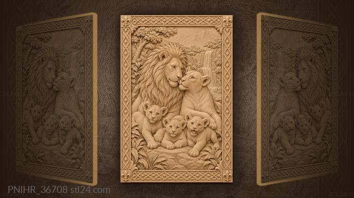 Lion pair embracing near waterfall 3d STL model
