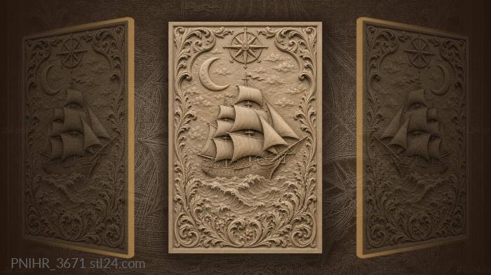 Sailing ship under moonlit sky 3d STL model