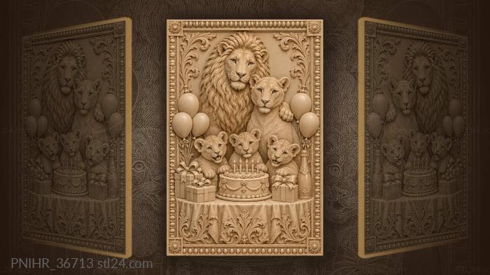 Lion family birthday celebration joy 3d STL model