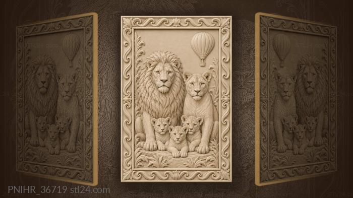 Lion family beneath a hot air balloon 3d STL model