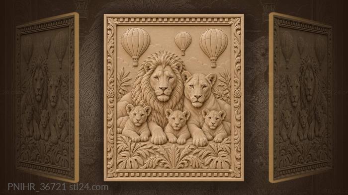 Hot air balloons over a lion pride 3d STL model