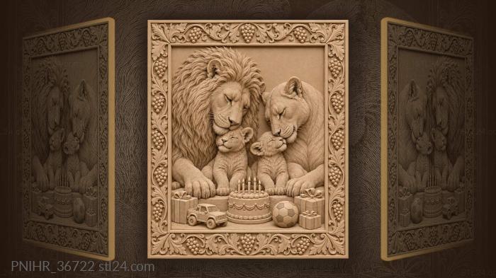 Lion parents celebrate their cubs birthday 3d STL model
