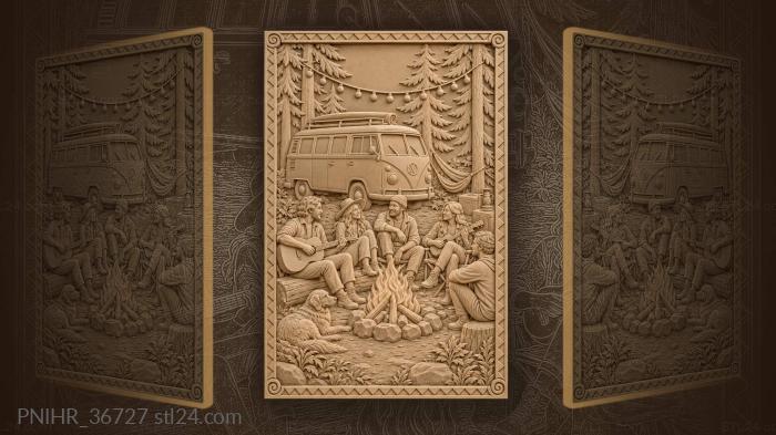 Cozy campfire vintage van gathering 3d STL model