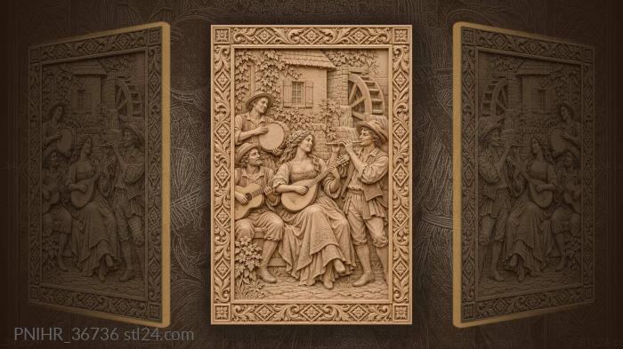 Flute and guitars by the water wheel 3d STL model