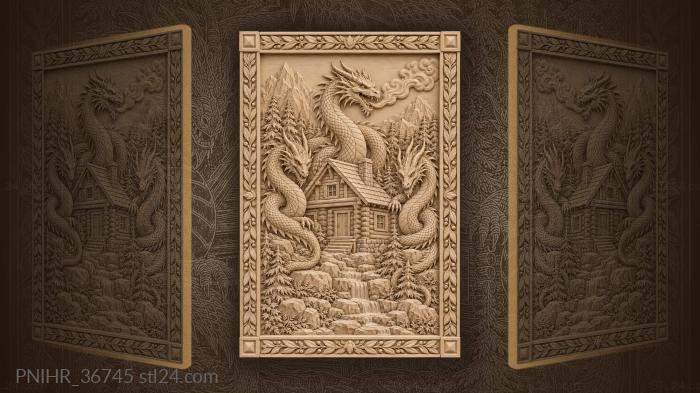 Three dragons encircle woodland shelter 3d STL model