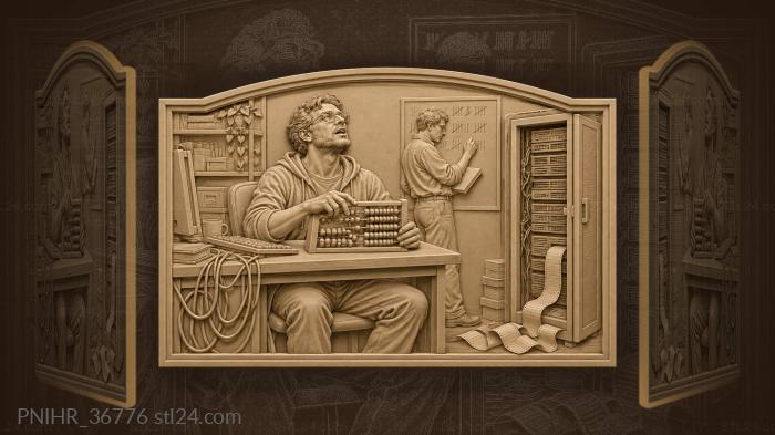 Programmer flicks abacus beads beside servers 3d STL model