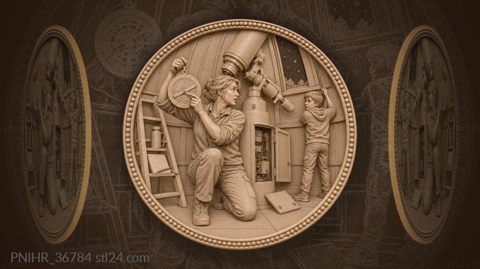 Kneeling astronomer with astrolabe under open dome 3d STL model