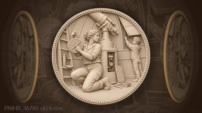 Astronomer and boy open observatory dome 3d STL model