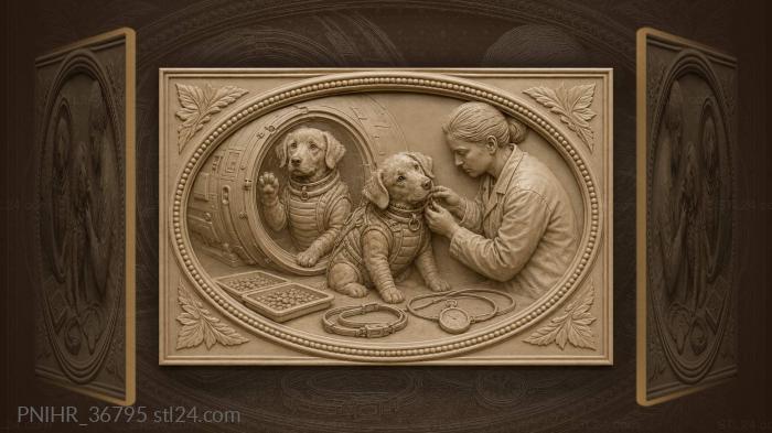 Technician fastens a space dogs collar 3d STL model
