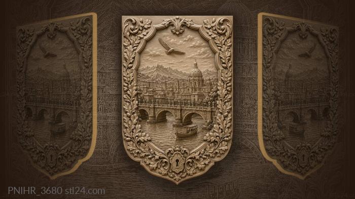 Boat under the bridge by a domed church 3d STL model