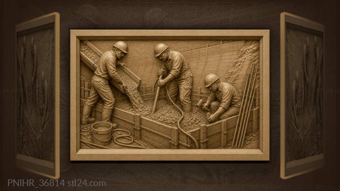 Dam construction workers pouring concrete 3d STL model