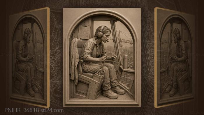 Operator guides the jib from her cabin 3d STL model