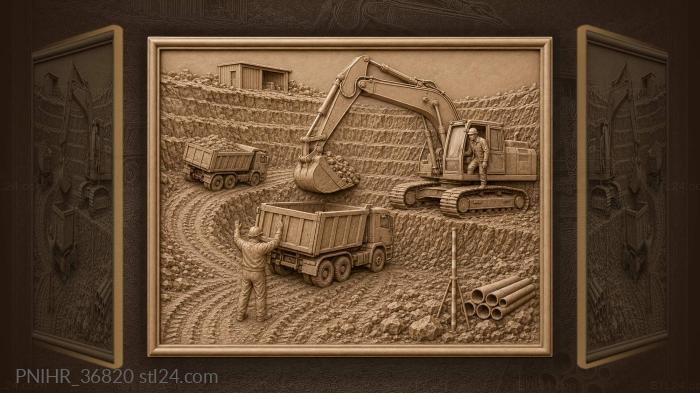 Excavator at work deep quarry 3d STL model