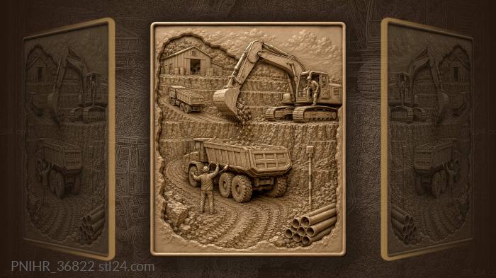 Excavation site bustling with heavy machinery 3d STL model
