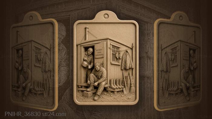 Cozy cabin winter scene workers rest 3d STL model