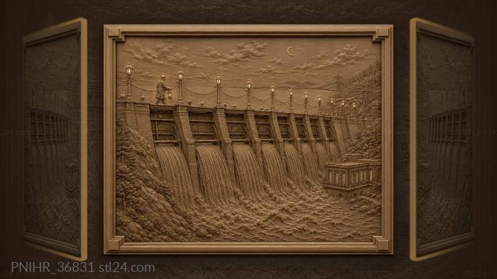 Watchman crosses lamps above rushing water 3d STL model