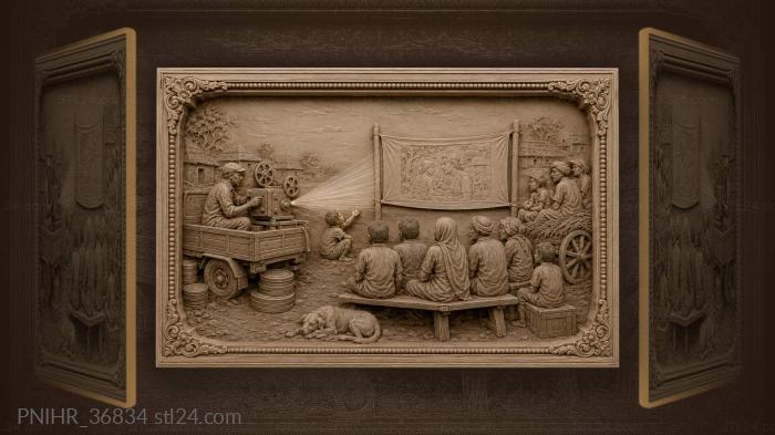 Projectionist screens a film for gathered villagers 3d STL model