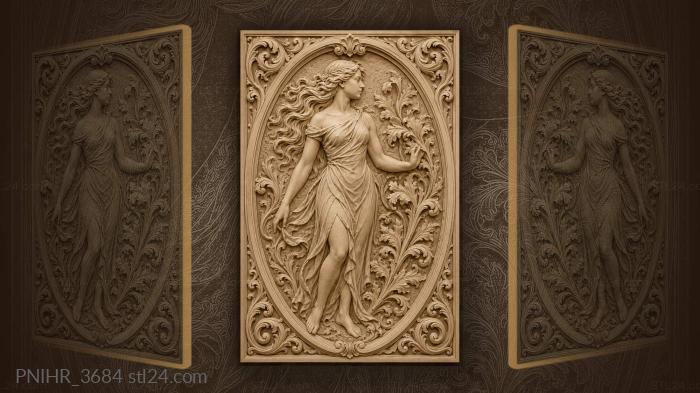 Woman among swirling floral design 3d STL model