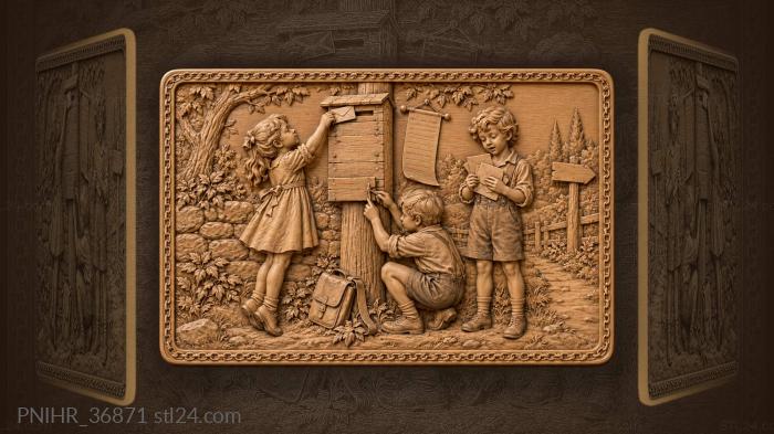 Girl feeds a folded note through slot 3d STL model