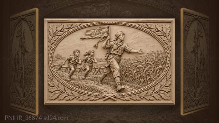 Leader guiding team through golden field 3d STL model