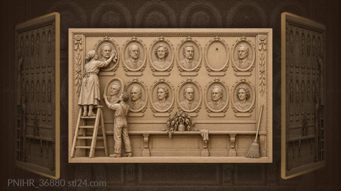 Cleaning woman wipes the workers portraits 3d STL model