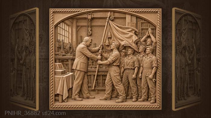 Presenting the banner to a leading worker 3d STL model