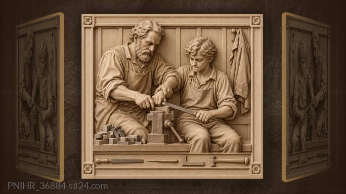 Master guides the apprentices hand on the file 3d STL model