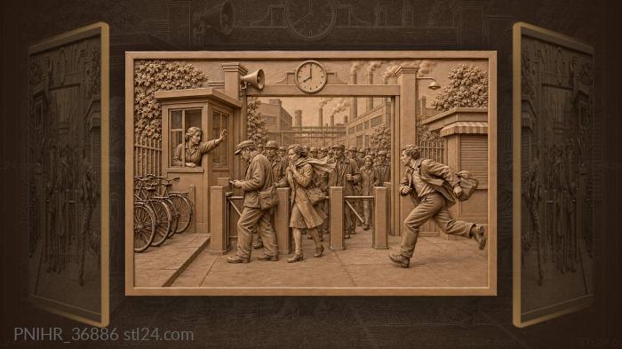 Workers hurry through factory gates 3d STL model