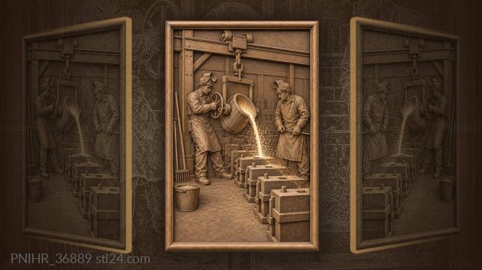 Foundrymen pour metal into molds 3d STL model