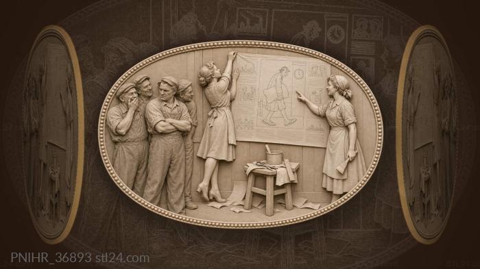 Women workers hang the factory wall newspaper 3d STL model